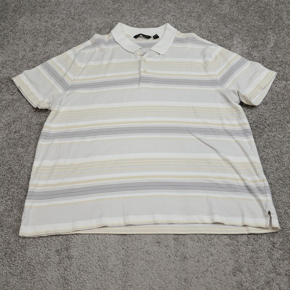 Kenneth Roberts Mens XL Pima Cotton Striped Polo Shirt Short Sleeve White Grey